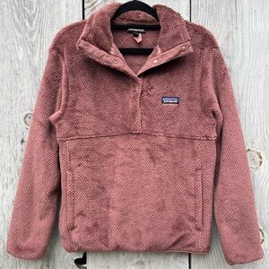 Patagonia mauve classic half snap fuzzy sherpa pullover long sleeve cozy sweater